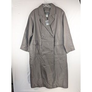 VINTAGE Via Accenti Italy Brown Leather Long Trench Coat Full Length Women's‎ L